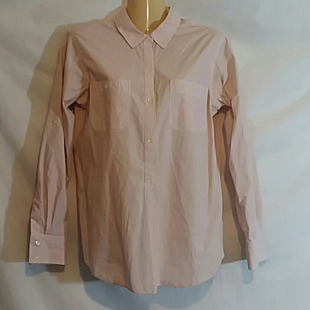 Broadway & Broome Womens Small Shirt Striped Popover Top Classic Office Preppy